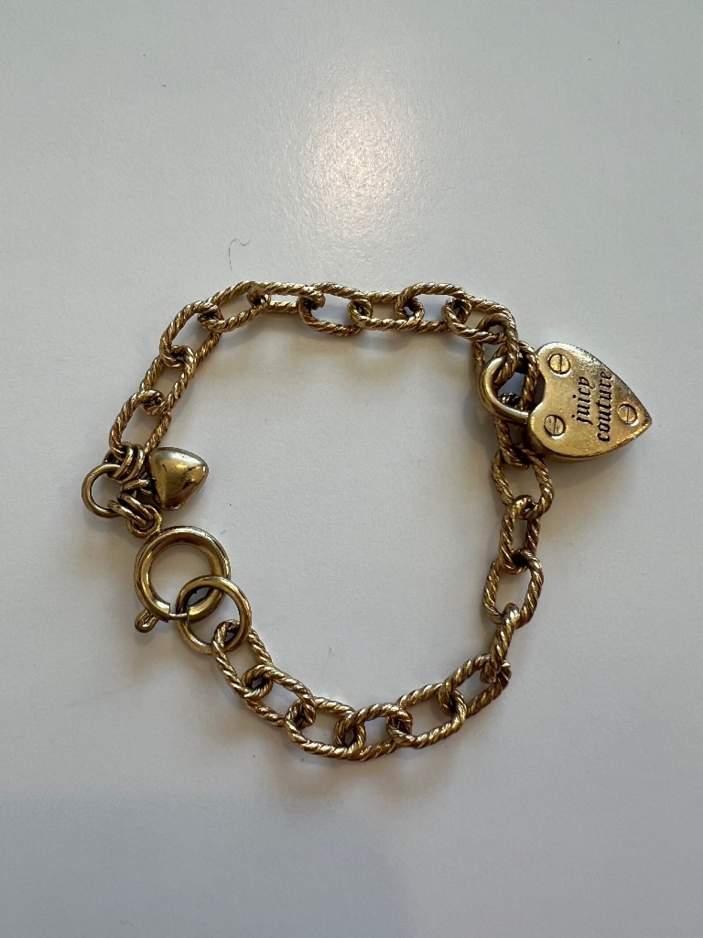 Juicy Couture Vintage Y2K Gold Chunky Link Bracelet Engraved Heart Padlock Lock